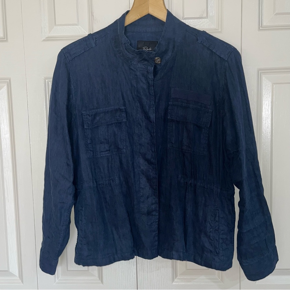 Rails Sahara Indigo Lightweight Utility
Jacket Sz M 74% Linen
Drawstring Waist